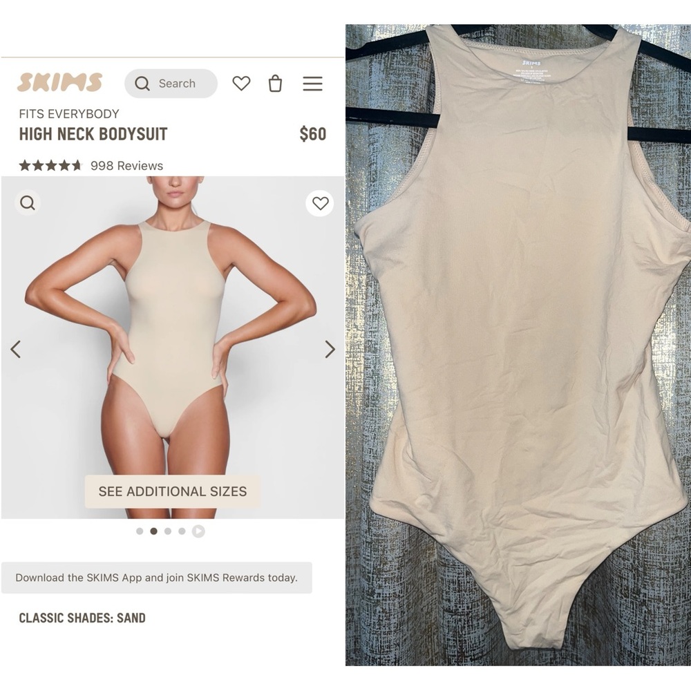 Skims Fits Everybody High Neck Bodysuit in Sand Size Small